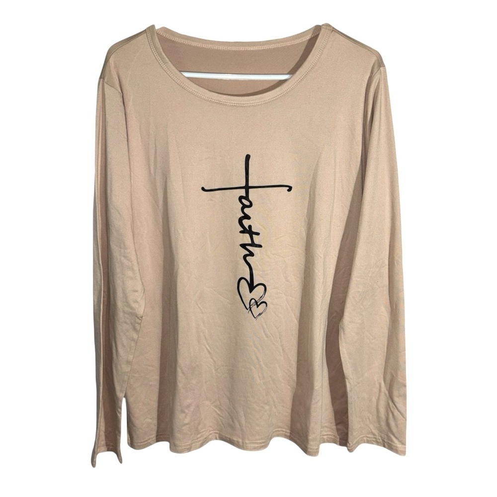 Tan Faith Graphic Long Sleeve Tee Women's Extra Large - Picture 1 of 6